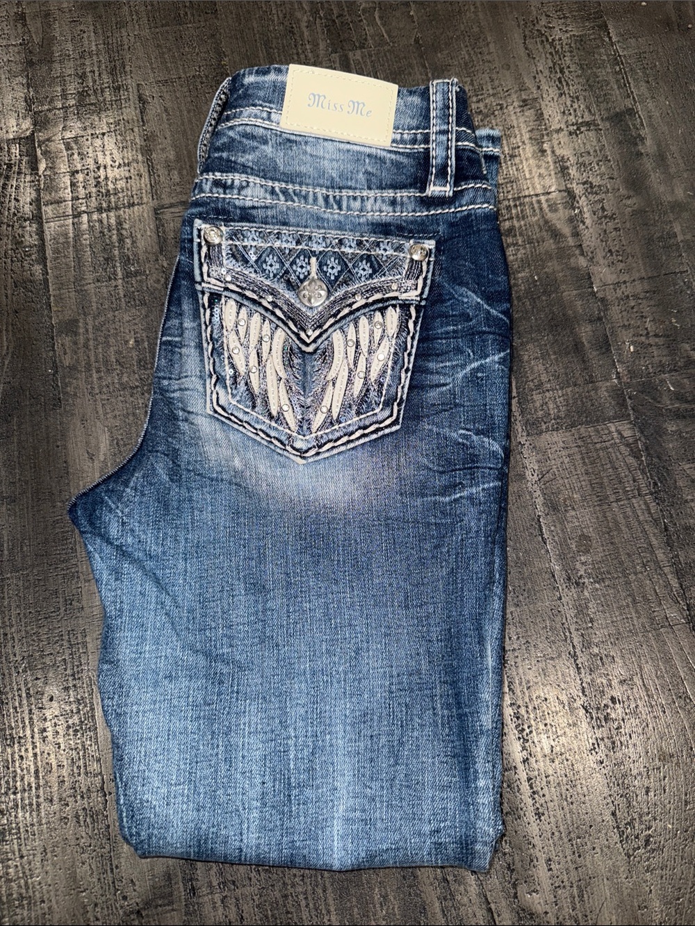 Miss Me Mid-Rise Skinny‎ Jeans in Distressed Blue Wash